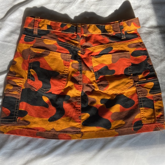 Orange multi colored army camo mini skirt - Picture 2 of 5